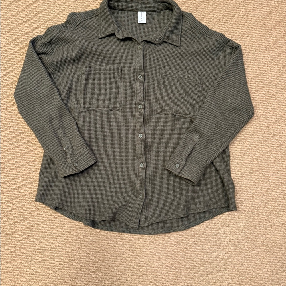 Abound Olive Button Down Shirt Waffle Weave